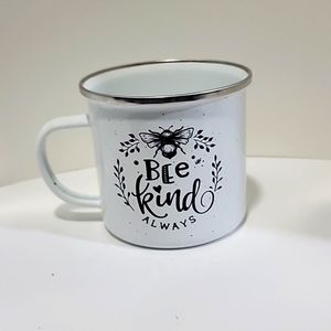 "Bee Kind Always" White Enamel Coffee Mug.